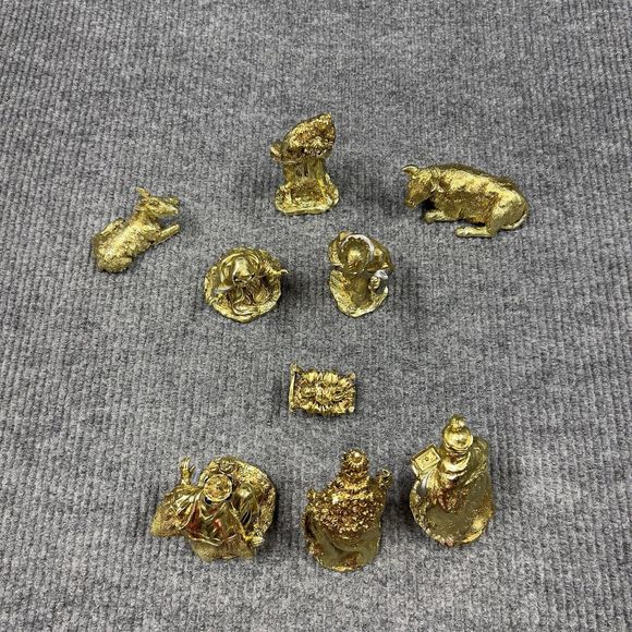 Christmas Nativity Set Of 9 Gold Tone Figures Heavy Duty Approx All Are‎ 5” x 2” - Picture 4 of 16